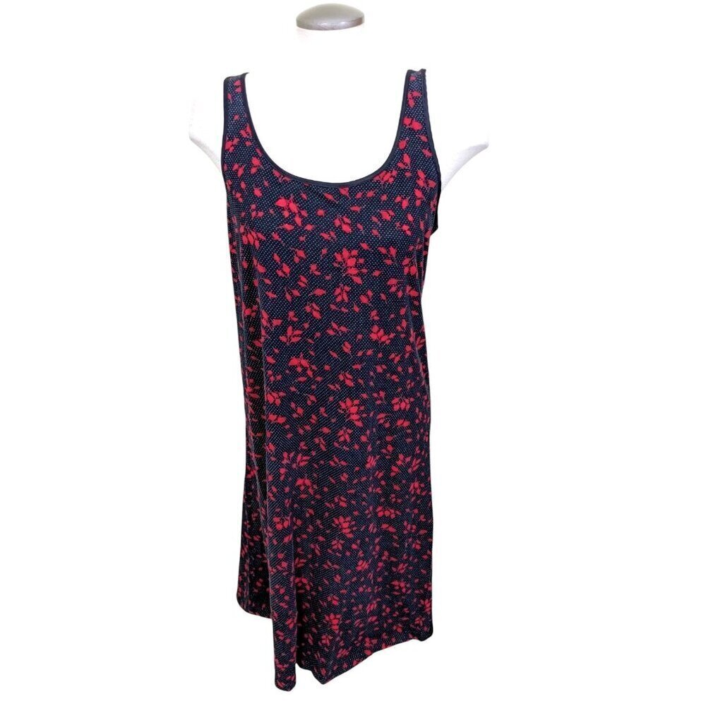 Lord & Taylor Pima Cotton Midi Dress L Y2K Red Black Rosebud Rose Print Romantic